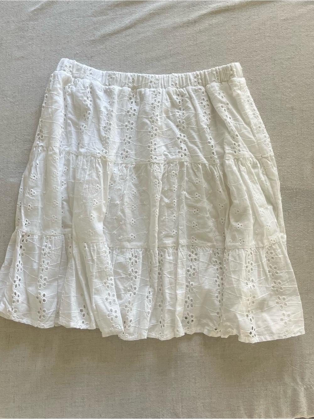 White Eyelet Tiered Skirt - 100% Cotton - Size M